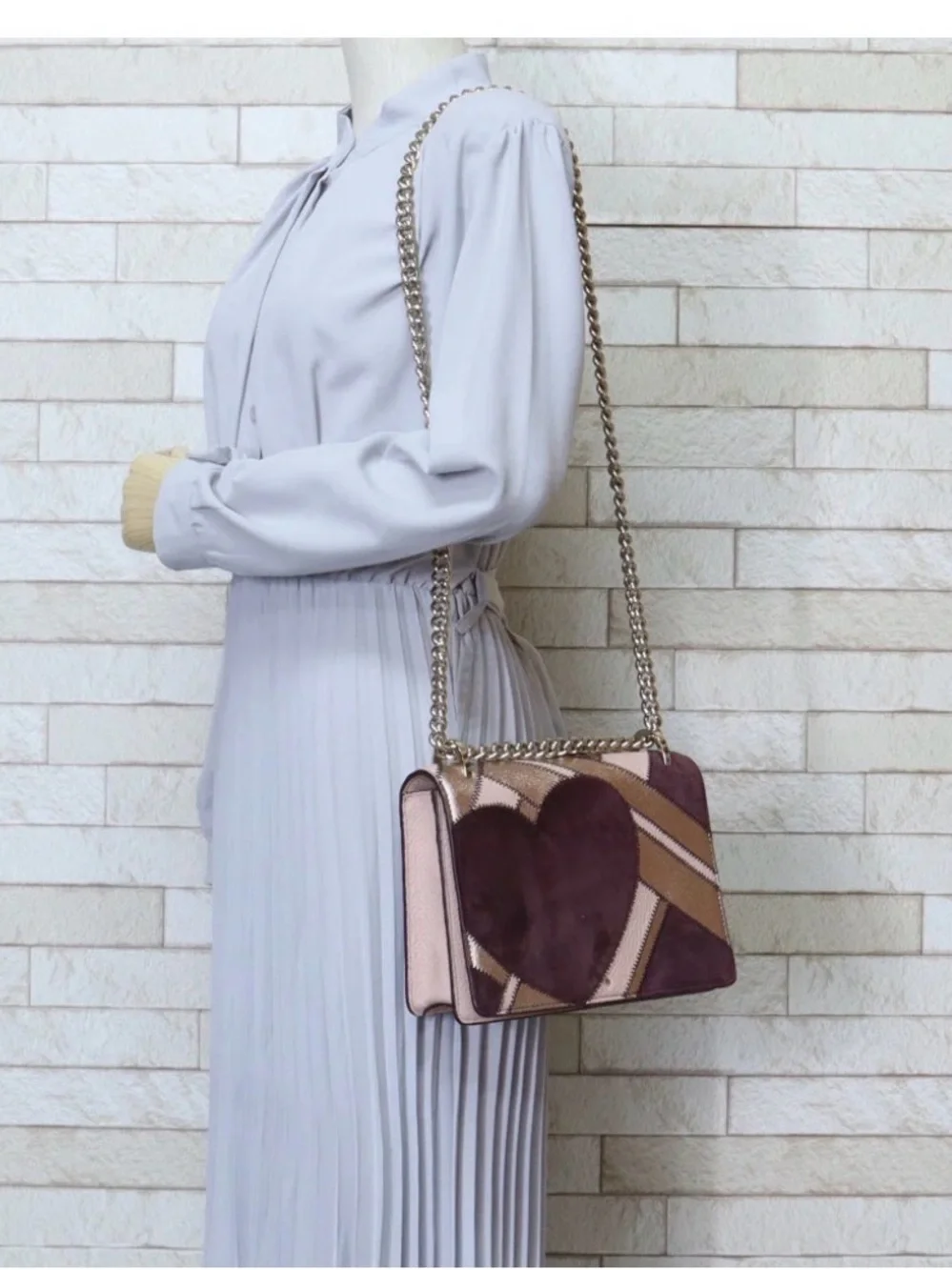 kate spade Burgundy and Rose Gold Heart Chain Shoulder Bag 